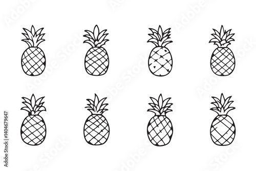 Set of 6 pec in two row  Pineapple line art on white background