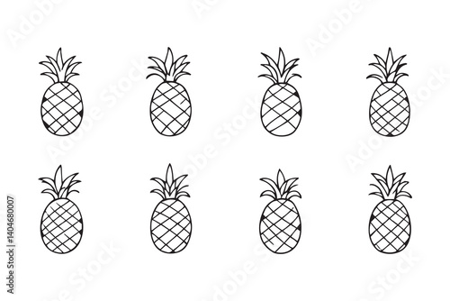 Set of 6 pec in two row  Pineapple line art on white background