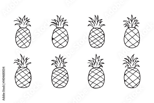 Set of 6 pec in two row  Pineapple line art on white background