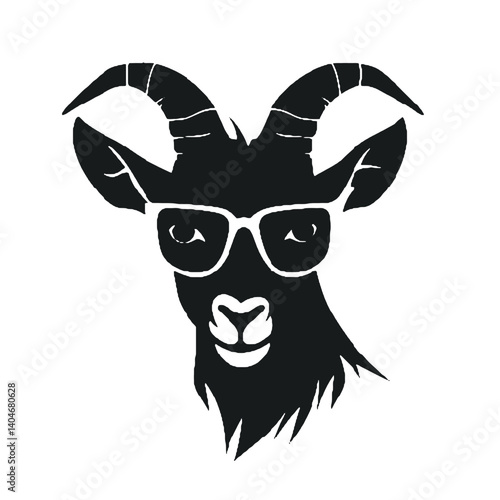 Black silhouette of a goat wearing sunglasses creative design for print, goat, sunglasses, silhouette, animal, vector, cartoon, illustration,