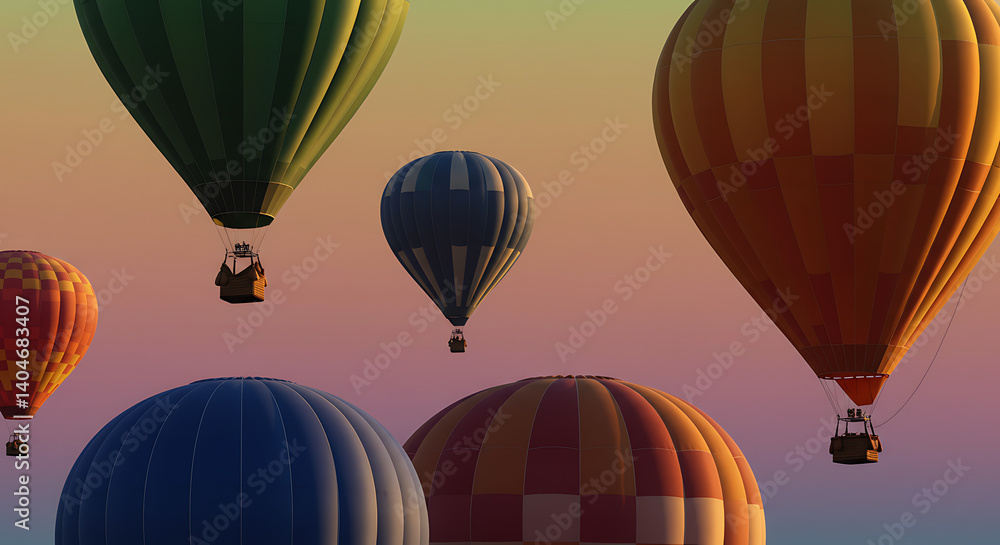 Fototapeta premium Sunset Hot Air Balloon Dreams: Vibrant 3D Render AI Generated