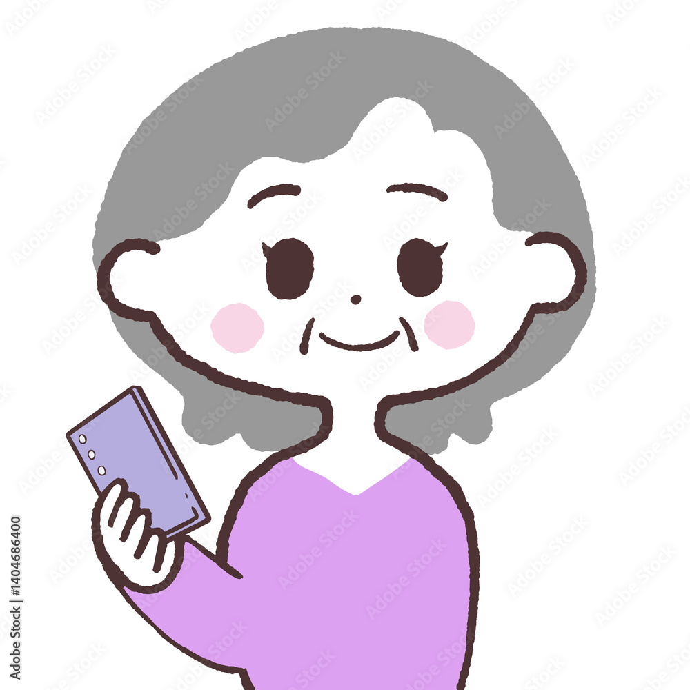 スマホを持つシニア女性イラスト スマホを持つシニア女性イラスト