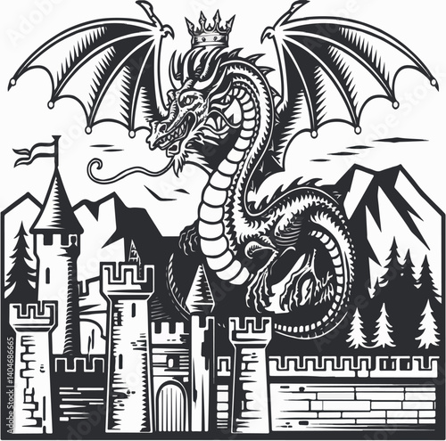 illustration, black, art, vector, design, drawing, dragon, monster, graphic, isolated, animal, background, tattoo, decoration, white, culture, asian, style, traditional, ancient, fantasy, symbol, 