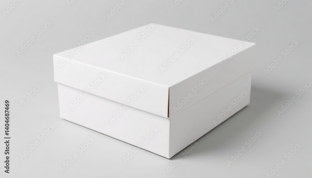 Matte white cardboard box, closed, soft shadow on clean gray background Matte white cardboard box, closed, soft shadow on clean gray background