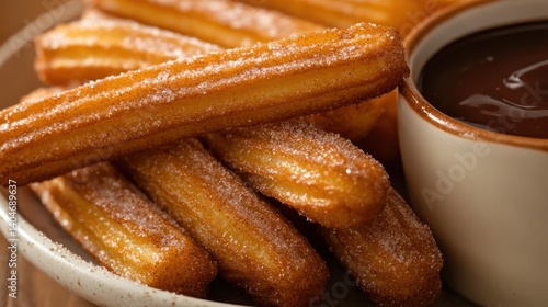 Churros with chocolate sauce sweet treat delicious dessert