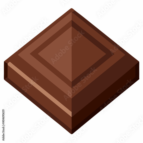 A square chocolate bar placed on a clean white background, showcasing its rich brown color and smooth texture.