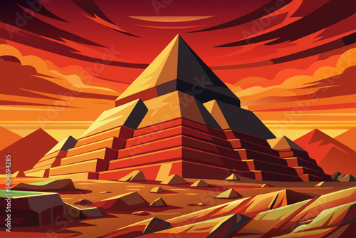 The Great pyramid of Giza, Egypt Khufu at sunset time panoramic scenic view vector