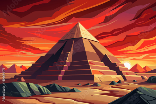 The Great pyramid of Giza, Egypt Khufu at sunset time panoramic scenic view vector