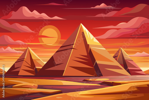 The Great pyramid of Giza, Egypt Khufu at sunset time panoramic scenic view vector