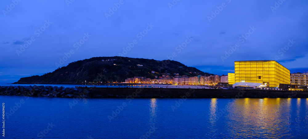 Auditorium and Mount Ulia on the coast of the City of Donostia, Euskadi
