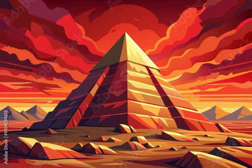 The Great pyramid of Giza, Egypt Khufu at sunset time panoramic scenic view vector