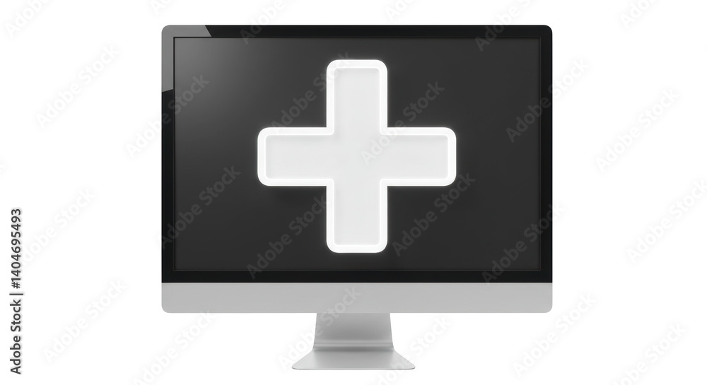 Isolated Monitor Screen with Medical Plus Symbol Isolated Monitor Screen with Medical Plus Symbol