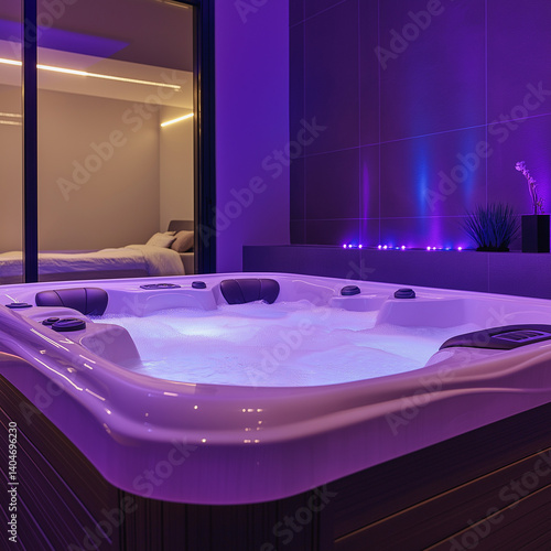 double spa tub in a luxury couples retreat with ambient music and gentle lighting.