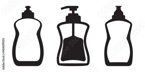 Vector design set of dishwashing liquid bottle silhouettes