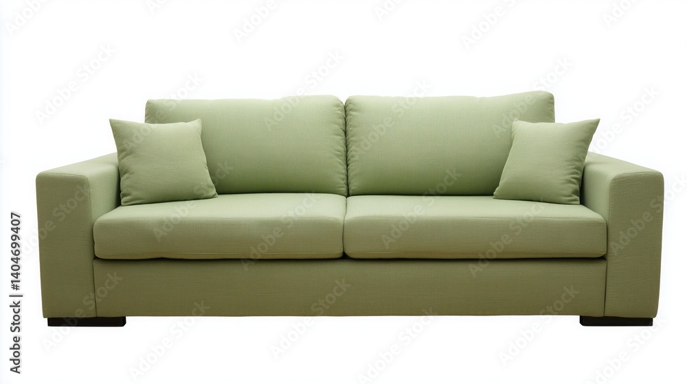 Sage green sofa isolated on white background, minimalist design with clean lines and simple aesthetic for modern interior Sage green sofa isolated on white background, minimalist design with clean lines and simple aesthetic for modern interior