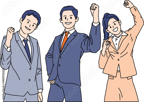 Two male and one female coworkers in an ambitious pose
