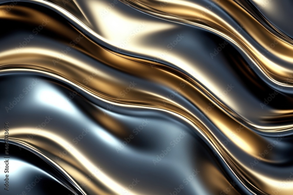 Wavy metallic surface with silver and golden tones reflecting light in an abstract design Wavy metallic surface with silver and golden tones reflecting light in an abstract design