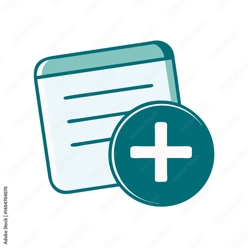 Icon representing document addition with plus sign  