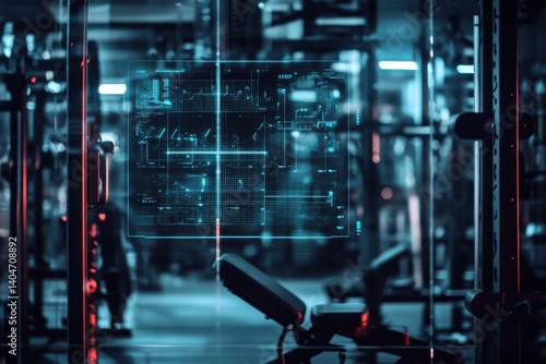 Wallpaper Mural Advanced gym interior with digital interfaces and workout equipment at nighttime Torontodigital.ca