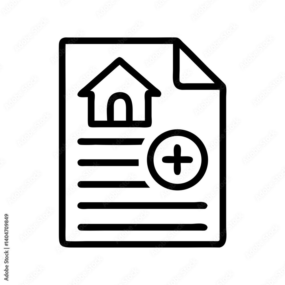 Real Estate Document with Plus Icon Design Real Estate Document with Plus Icon Design