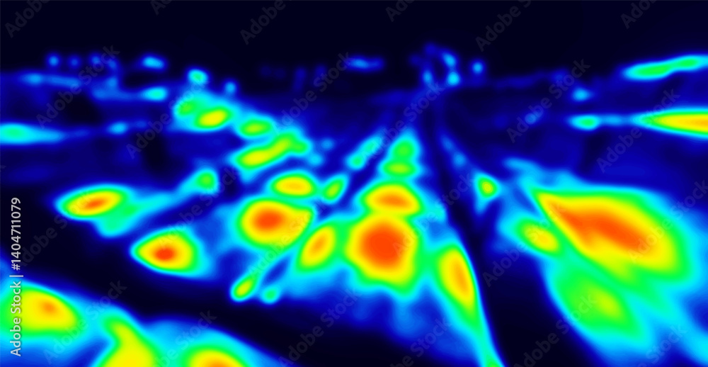 Heat map. Abstract infrared thermographic background. Temperature distribution and data analysis. Thermal imaging concept. Vector illustration. Heat map. Abstract infrared thermographic background. Temperature distribution and data analysis. Thermal imaging concept. Vector illustration.