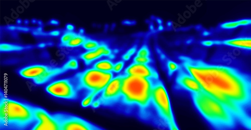 Heat map. Abstract infrared thermographic background. Temperature distribution and data analysis. Thermal imaging concept. Vector illustration.