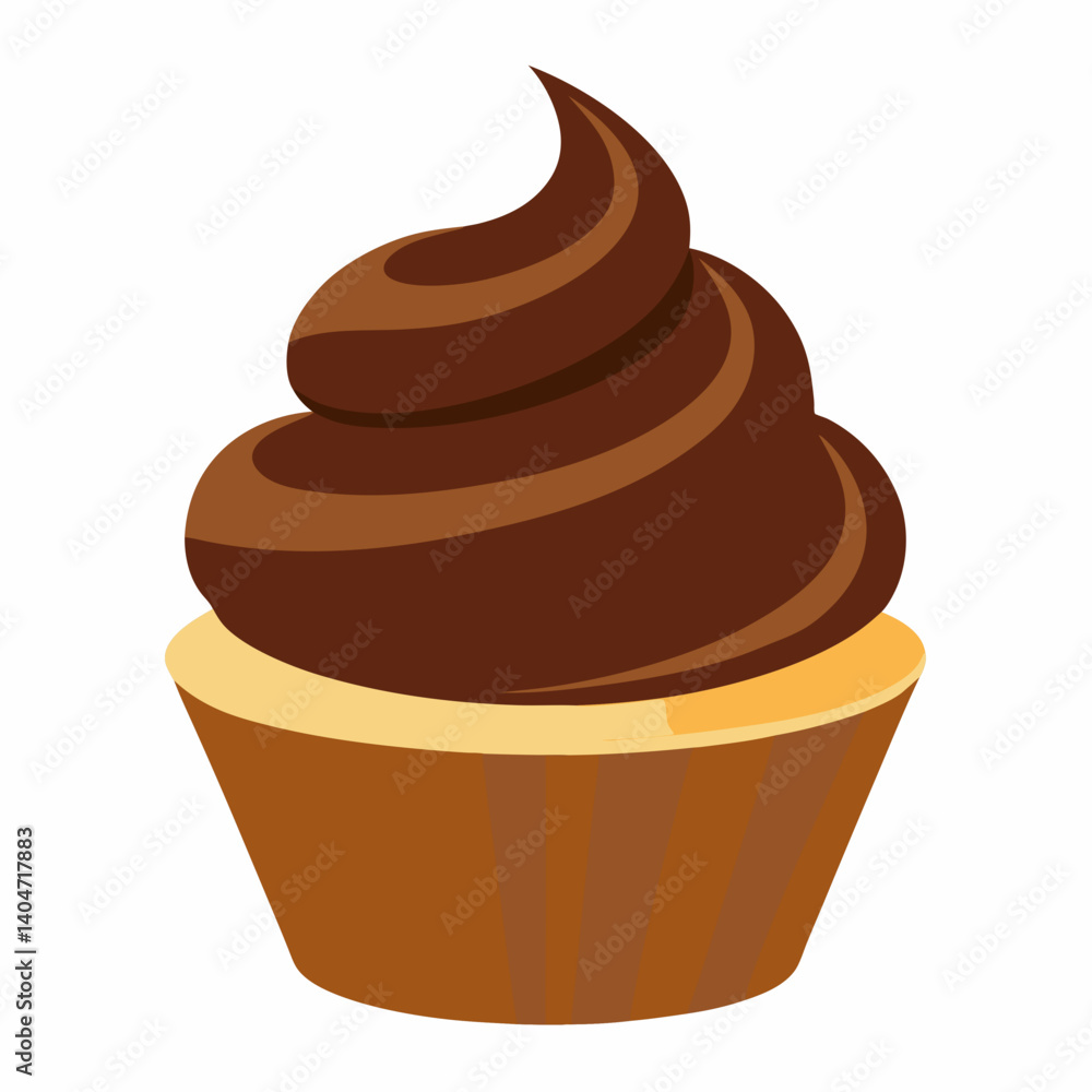 Chocolate cupcake vector illustration on a white background, featuring a swirl of frosting and a decorative cherry on top. Chocolate cupcake vector illustration on a white background, featuring a swirl of frosting and a decorative cherry on top.