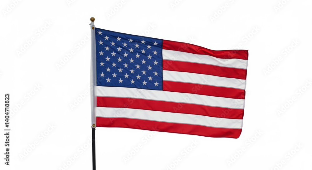 Fototapeta premium United States flag waving proudly in the wind against a bright white background showcasing patriotism and national pride