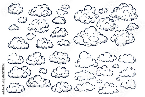 set of clouds. vector drawing in sketch style. simple sky drawing