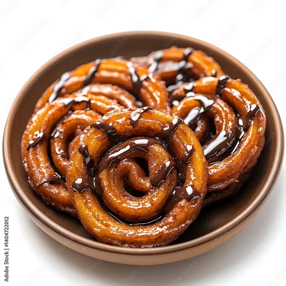 Fototapeta premium Chocolate Jalebi Drizzled with Dark Chocolate Sauce