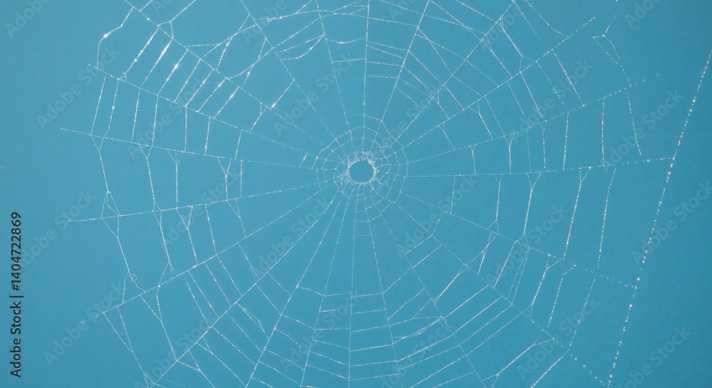 Obraz premium Delicate spider web against a blue background 
