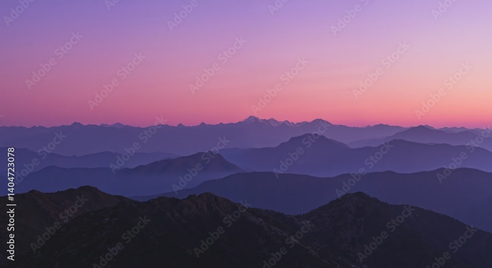 Obraz premium Serene mountain landscape at sunset with purple hues 