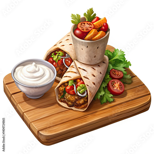 arabic shaurama with sauce on a wooden board