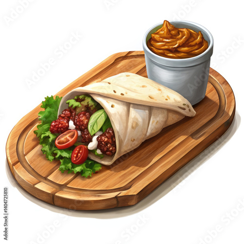 arabic shaurama with sauce on a wooden board