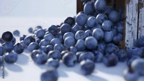 Wallpaper Mural Fresh Blueberries Spill from Rustic Wooden Crate, Showcasing Vibrant Blue Color and Natural Abundance of This Delicious Fruit Torontodigital.ca