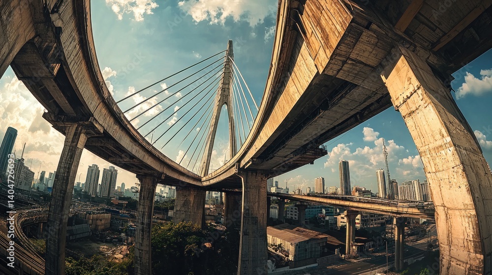 Fototapeta premium Elevated highway system with cable-stayed bridge.