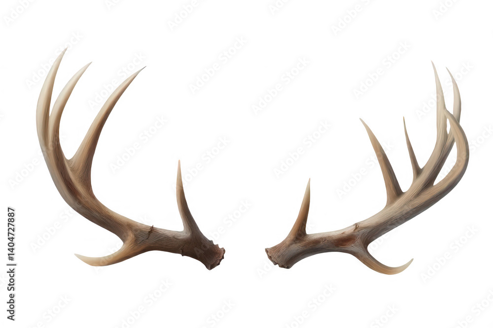 Fototapeta premium Photorealistic Deer Antlers, Isolated on White Background