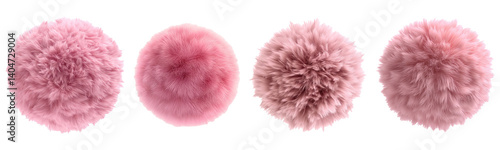 Set of pink fluffy ball pom pom isolated on transparent background