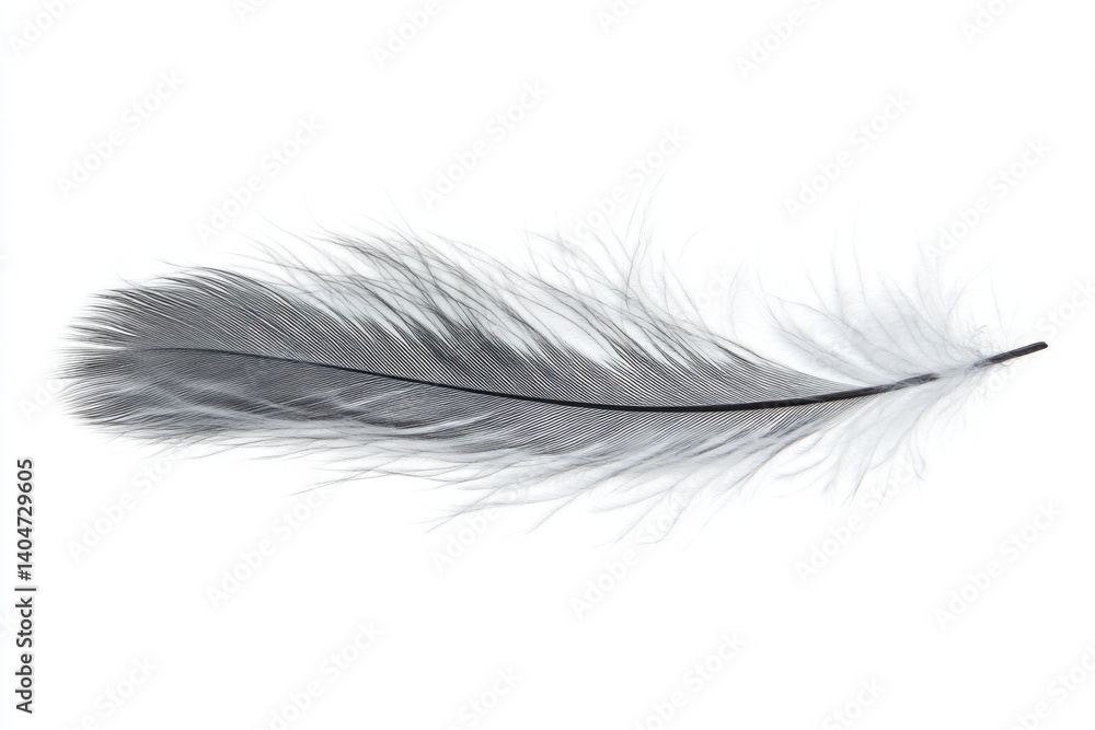 Soft white feather with subtle gray tips isolated on white background perfect for dreamy visuals light product mockups and ethereal compositions Soft white feather with subtle gray tips isolated on white background perfect for dreamy visuals light product mockups and ethereal compositions