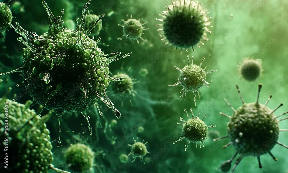 Floating Microbes or Microscopic Organisms Illustration Green Tones Floating Microbes or Microscopic Organisms Illustration Green Tones