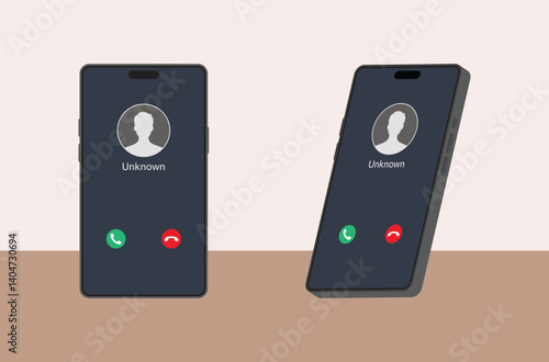 Incoming call from  unknown caller. scammer or stranger. Hoax person with fake identity using mobile phone