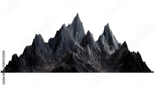Realistic Dark Jagged Mountain Peaks, Isolated on White Background