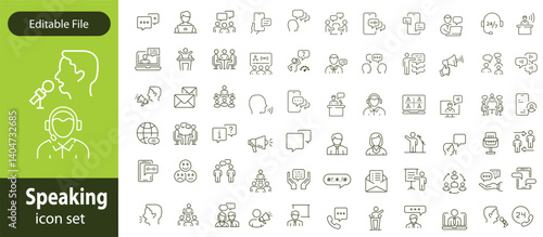 Speaking line editable icon set. Communication icons collection. Containing discussion, speech bubble, talking, consultation, conversation and more. vector illustration.