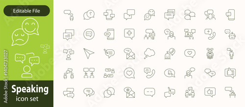 Speaking line editable icon set. Communication icons collection. Containing discussion, speech bubble, talking, consultation, conversation and more. vector illustration.