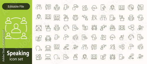Speaking line editable icon set. Communication icons collection. Containing discussion, speech bubble, talking, consultation, conversation and more. vector illustration.