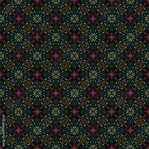 Abstract Ikat geometric pattern with black background