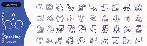Speaking line editable icon set. Communication icons collection. Containing discussion, speech bubble, talking, consultation, conversation and more. vector illustration.