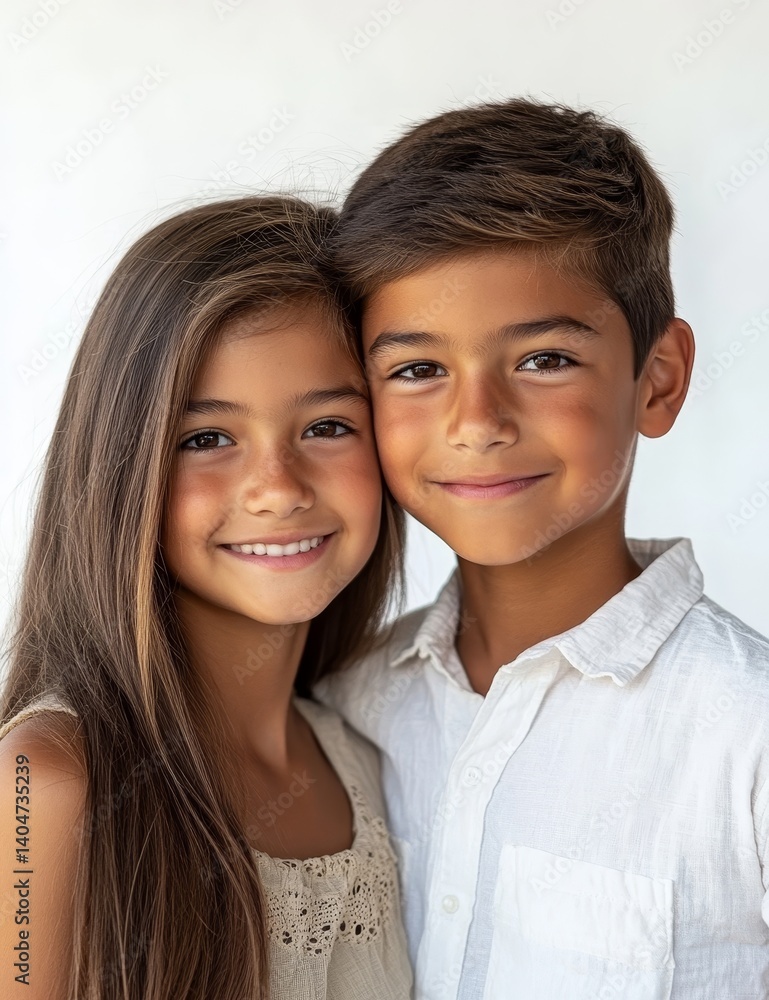 Love, smile and sister with brother, hug and portrait isolated against a white background. Face, siblings or children embrace, happiness and cheerful with quality time, and bonding with joy, Generativ Love, smile and sister with brother, hug and portrait isolated against a white background. Face, siblings or children embrace, happiness and cheerful with quality time, and bonding with joy, Generativ