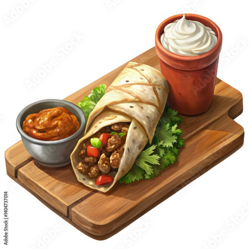 arabic shaurama with sauce on a wooden board