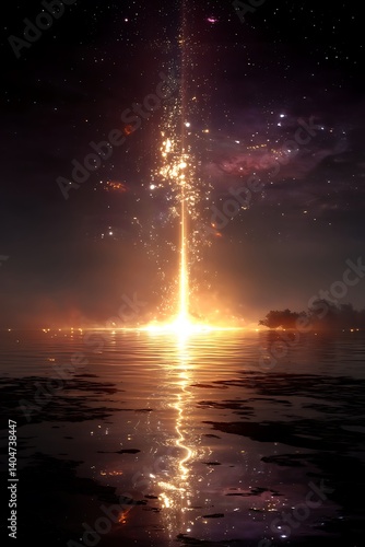 Cosmic Rocket Launch over Water.